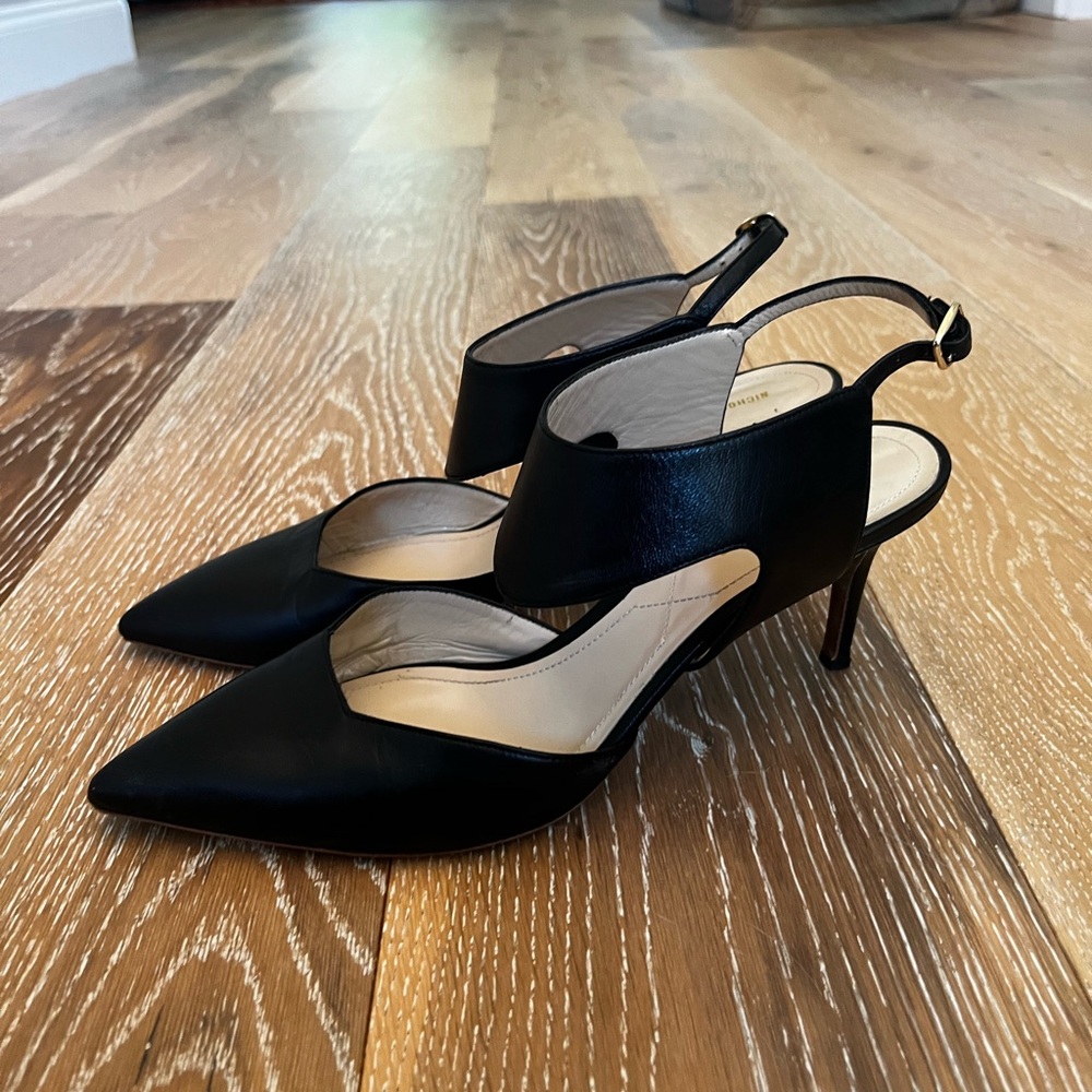 Nicholas Kirkwood Leda Black Leather Pointed Toe Wide Strap Pumps 39 1/2 - Picture 14 of 14